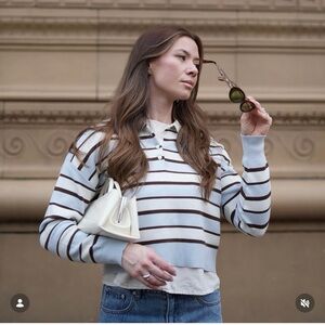 525 America White and Brown Striped Button Down Shirt